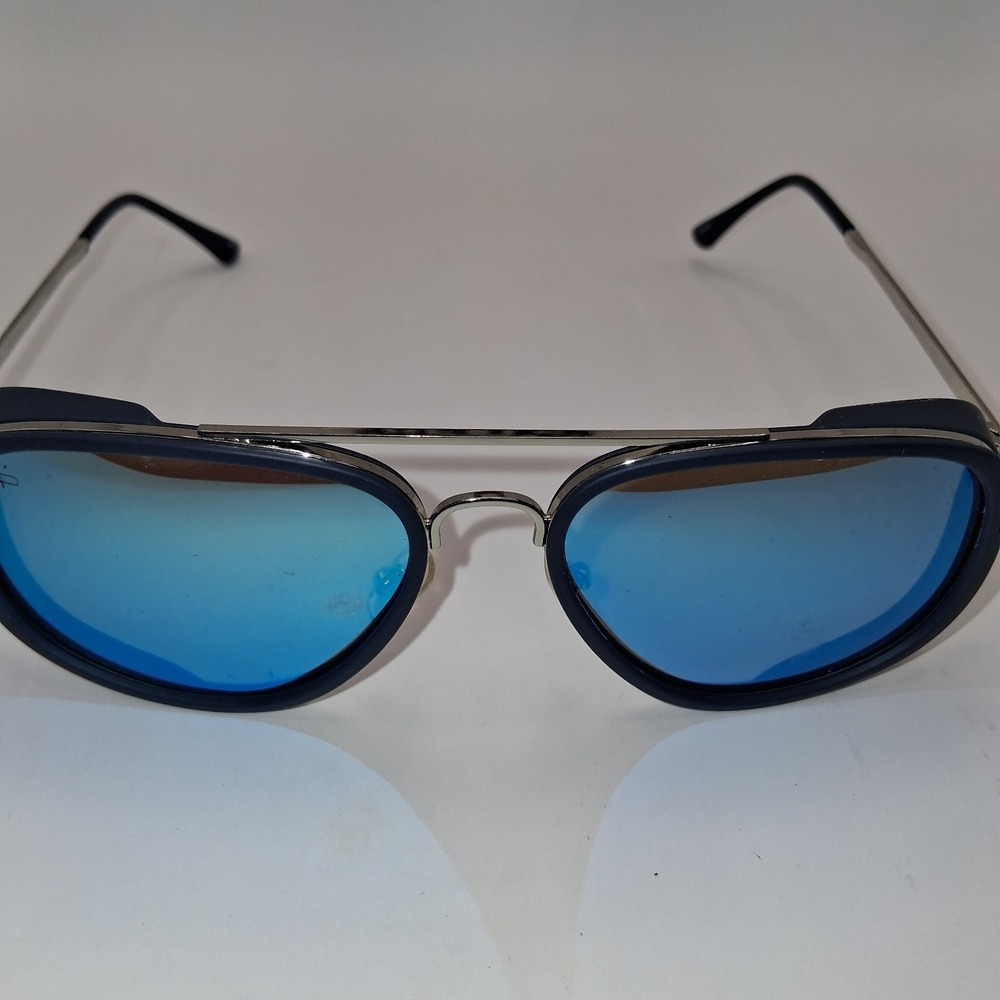 PRIVE REVAUX Women's Sunglasses Blue Mirrored Aviator Side Shield Navy Silver